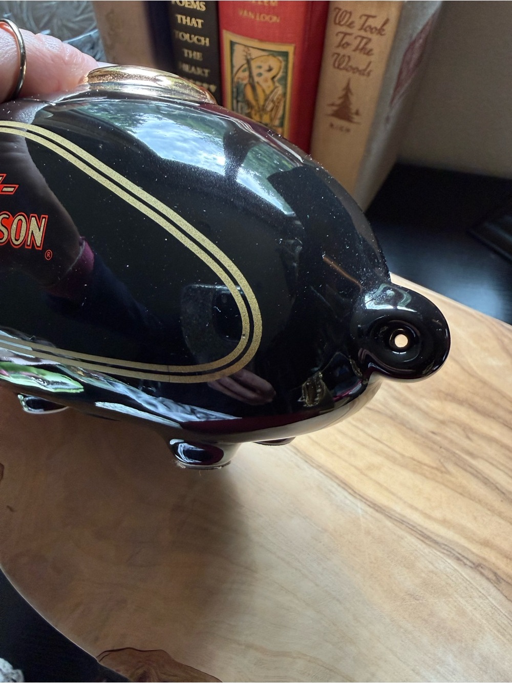Harley Davidson Ceramic Piggy Bank Black Gold Motorcycle Decor 2002 - Picture 5 of 6